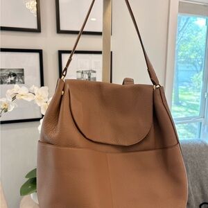 Cuyana Cappuccino Pebbled Leather Shoulder Bag
